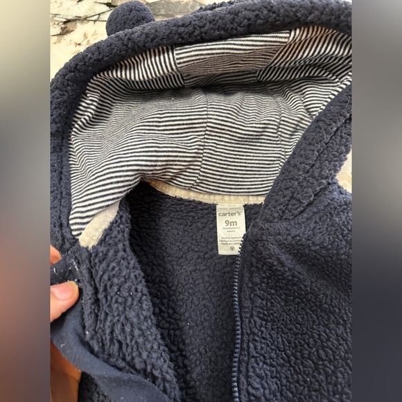 Carter's Navy Fleece Bear One Piece with Hat and Mittens 9m - Picture 5 of 8